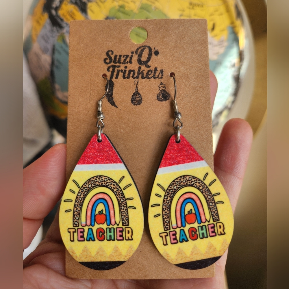 Teacher Rainbow Wood Earrings